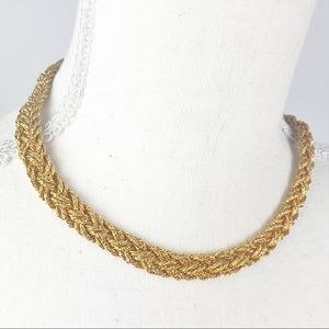 Vintage 8 braided gold chain chunky choker necklace by Monet